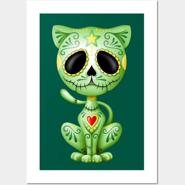 Green Zombie Sugar Kitten Cat Wall Art by jeffbartels